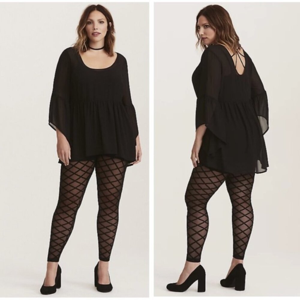 Torrid NEW Cotton Spandex Diamond Velvet Mesh Leggings Pants Stretch Black 5 X